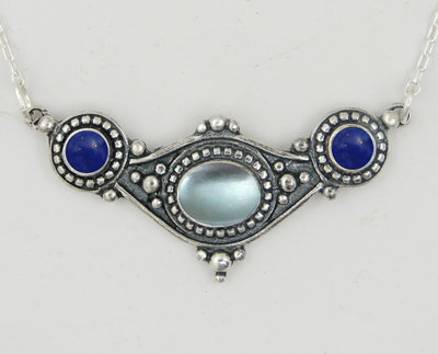 Sterling Silver Necklace With Blue Topaz And Lapis Lazuli
